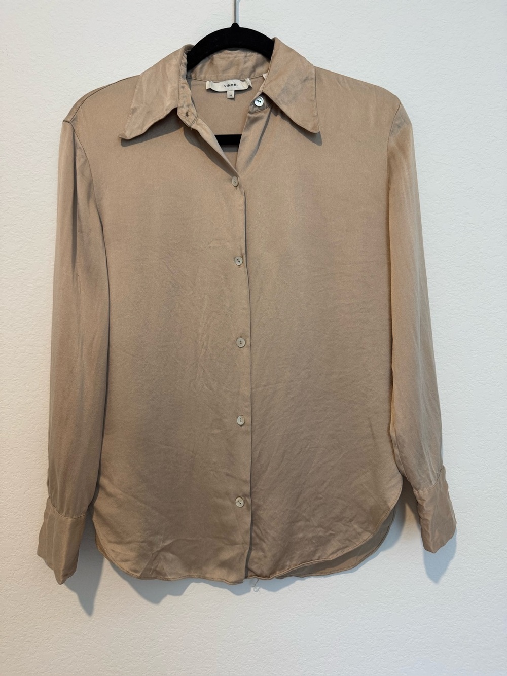 Vince 100% Silk Tan Long Sleeve Button Down Blouse Top